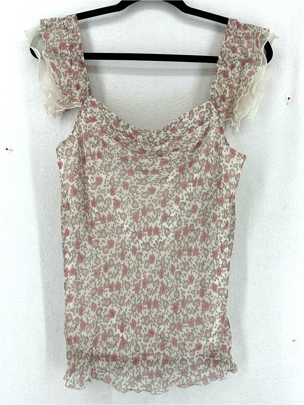 Parameter 100% Silk Floral Flutter Sleeve Top Women’s Medium Y2K Pink